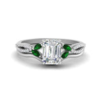 Load image into Gallery viewer, vine-split-band-emerald-cut-diamond-wedding-set-with-emerald-in-white-gold-FDENR3211EMGEMGRANGLE3-NL-WG.jpg
