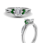 Load image into Gallery viewer, vine-split-band-emerald-cut-diamond-wedding-set-with-emerald-in-white-gold-FDENR3211EMGEMGRANGLE3-NL-WG.jpg