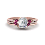 Load image into Gallery viewer, vine-split-band-emerald-cut-diamond-wedding-set-with-pink-sapphire-in-rose-gold-FDENR3211EMGSADRPIANGLE3-NL-RG.jpg
