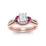 Load image into Gallery viewer, vine-split-band-emerald-cut-diamond-wedding-set-with-pink-sapphire-in-rose-gold-FDENR3211EMGSADRPIANGLE3-NL-RG.jpg
