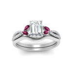 Load image into Gallery viewer, vine-split-band-emerald-cut-diamond-wedding-set-with-pink-sapphire-in-white-gold-FDENR3211EMGSADRPIANGLE3-NL-WG.jpg
