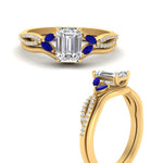 Load image into Gallery viewer, vine-split-band-emerald-cut-diamond-wedding-set-with-sapphire-in-yellow-gold-FDENR3211EMGSABLANGLE3-NL-YG.jpg