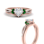 Load image into Gallery viewer, vine-split-band-heart-shaped-diamond-wedding-set-with-emerald-in-rose-gold-FDENR3211HTGEMGRANGLE3-NL-RG.jpg