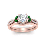Load image into Gallery viewer, vine-split-band-heart-shaped-diamond-wedding-set-with-emerald-in-rose-gold-FDENR3211HTGEMGRANGLE3-NL-RG.jpg