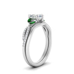 Load image into Gallery viewer, vine-split-band-heart-shaped-diamond-wedding-set-with-emerald-in-white-gold-FDENR3211HTGEMGRANGLE3-NL-WG.jpg