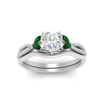 Load image into Gallery viewer, vine-split-band-heart-shaped-diamond-wedding-set-with-emerald-in-white-gold-FDENR3211HTGEMGRANGLE3-NL-WG.jpg