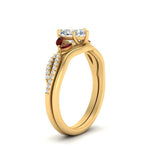 Load image into Gallery viewer, vine-split-band-heart-shaped-diamond-wedding-set-with-ruby-in-yellow-gold-FDENR3211HTGRUDRANGLE3-NL-YG.jpg
