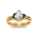 Load image into Gallery viewer, vine-split-band-marquise-cut-diamond-wedding-set-with-emerald-in-yellow-gold-FDENR3211MQGEMGRANGLE3-NL-YG.jpg
