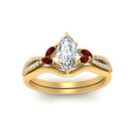 Load image into Gallery viewer, vine-split-band-marquise-cut-diamond-wedding-set-with-ruby-in-yellow-gold-FDENR3211MQGRUDRANGLE3-NL-YG.jpg
