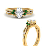 Load image into Gallery viewer, vine-split-band-oval-shaped-diamond-wedding-set-with-emerald-in-yellow-gold-FDENR3211OVGEMGRANGLE3-NL-YG.jpg
