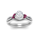 Load image into Gallery viewer, vine-split-band-oval-shaped-diamond-wedding-set-with-pink-sapphire-in-white-gold-FDENR3211OVGSADRPIANGLE3-NL-WG.jpg
