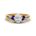 Load image into Gallery viewer, vine-split-band-oval-shaped-diamond-wedding-set-with-sapphire-in-yellow-gold-FDENR3211OVGSABLANGLE3-NL-YG.jpg
