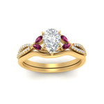 Load image into Gallery viewer, vine-split-band-pear-shaped-diamond-wedding-set-with-pink-sapphire-in-yellow-gold-FDENR3211PEGSADRPIANGLE3-NL-YG.jpg
