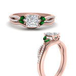 Load image into Gallery viewer, vine-split-band-princess-cut-diamond-wedding-set-with-emerald-in-rose-gold-FDENR3211PRGEMGRANGLE3-NL-RG
