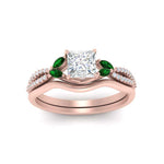 Load image into Gallery viewer, vine-split-band-princess-cut-diamond-wedding-set-with-emerald-in-rose-gold-FDENR3211PRGEMGRANGLE3-NL-RG
