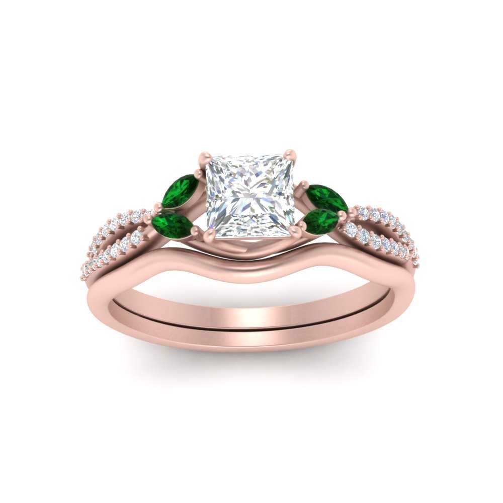 vine-split-band-princess-cut-diamond-wedding-set-with-emerald-in-rose-gold-FDENR3211PRGEMGRANGLE3-NL-RG