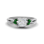 Load image into Gallery viewer, vine-split-band-princess-cut-diamond-wedding-set-with-emerald-in-white-gold-FDENR3211PRGEMGRANGLE3-NL-WG