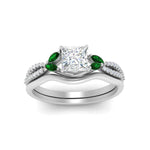 Load image into Gallery viewer, vine-split-band-princess-cut-diamond-wedding-set-with-emerald-in-white-gold-FDENR3211PRGEMGRANGLE3-NL-WG