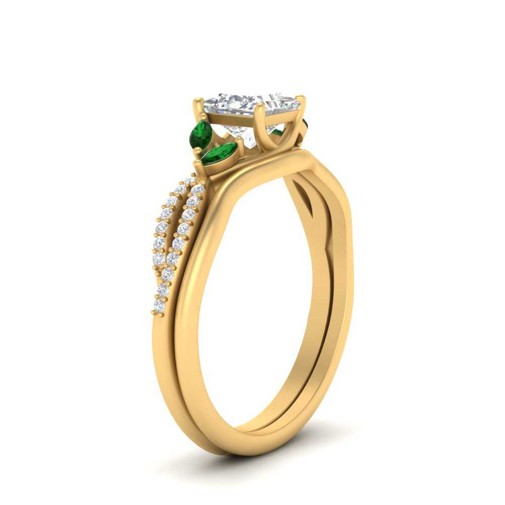 vine-split-band-princess-cut-diamond-wedding-set-with-emerald-in-yellow-gold-FDENR3211PRGEMGRANGLE3-NL-YG