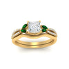 Load image into Gallery viewer, vine-split-band-princess-cut-diamond-wedding-set-with-emerald-in-yellow-gold-FDENR3211PRGEMGRANGLE3-NL-YG