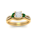 Load image into Gallery viewer, vine-split-band-princess-cut-diamond-wedding-set-with-emerald-in-yellow-gold-FDENR3211PRGEMGRANGLE3-NL-YG
