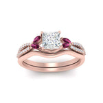 Load image into Gallery viewer, vine-split-band-princess-cut-diamond-wedding-set-with-pink-sapphire-in-rose-gold-FDENR3211PRGSADRPIANGLE3-NL-RG
