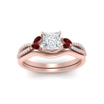 Load image into Gallery viewer, vine-split-band-princess-cut-diamond-wedding-set-with-ruby-in-rose-gold-FDENR3211PRGRUDRANGLE3-NL-RG