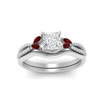 Load image into Gallery viewer, vine-split-band-princess-cut-diamond-wedding-set-with-ruby-in-white-gold-FDENR3211PRGRUDRANGLE3-NL-WG