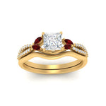 Load image into Gallery viewer, vine-split-band-princess-cut-diamond-wedding-set-with-ruby-in-yellow-gold-FDENR3211PRGRUDRANGLE3-NL-YG
