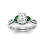 Load image into Gallery viewer, vine-split-band-radiant-cut-diamond-wedding-set-with-emerald-in-white-gold-FDENR3211RAGEMGRANGLE3-NL-WG.jpg
