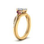 Load image into Gallery viewer, vine-split-band-radiant-cut-diamond-wedding-set-with-pink-sapphire-in-yellow-gold-FDENR3211RAGSADRPIANGLE3-NL-YG.jpg
