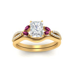 Load image into Gallery viewer, vine-split-band-radiant-cut-diamond-wedding-set-with-pink-sapphire-in-yellow-gold-FDENR3211RAGSADRPIANGLE3-NL-YG.jpg
