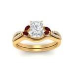 Load image into Gallery viewer, vine-split-band-radiant-cut-diamond-wedding-set-with-ruby-in-yellow-gold-FDENR3211RAGRUDRANGLE3-NL-YG.jpg
