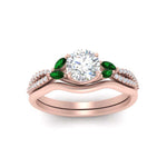 Load image into Gallery viewer, vine-split-band-round-cut-diamond-wedding-set-with-emerald-in-rose-gold-FDENR3211ROGEMGRANGLE3-NL-RG.jpg
