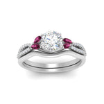 Load image into Gallery viewer, vine-split-band-round-cut-diamond-wedding-set-with-pink-sapphire-in-white-gold-FDENR3211ROGSADRPIANGLE3-NL-WG.jpg
