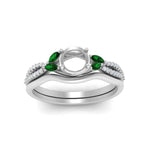 Load image into Gallery viewer, vine-split-band-semi-mount-diamond-wedding-set-with-emerald-in-white-gold-FDENR3211SMGEMGRANGLE3-NL-WG.jpg