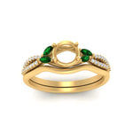 Load image into Gallery viewer, vine-split-band-semi-mount-diamond-wedding-set-with-emerald-in-yellow-gold-FDENR3211SMGEMGRANGLE3-NL-YG.jpg
