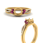 Load image into Gallery viewer, vine-split-band-semi-mount-diamond-wedding-set-with-pink-sapphire-in-yellow-gold-FDENR3211SMGSADRPIANGLE3-NL-YG.jpg