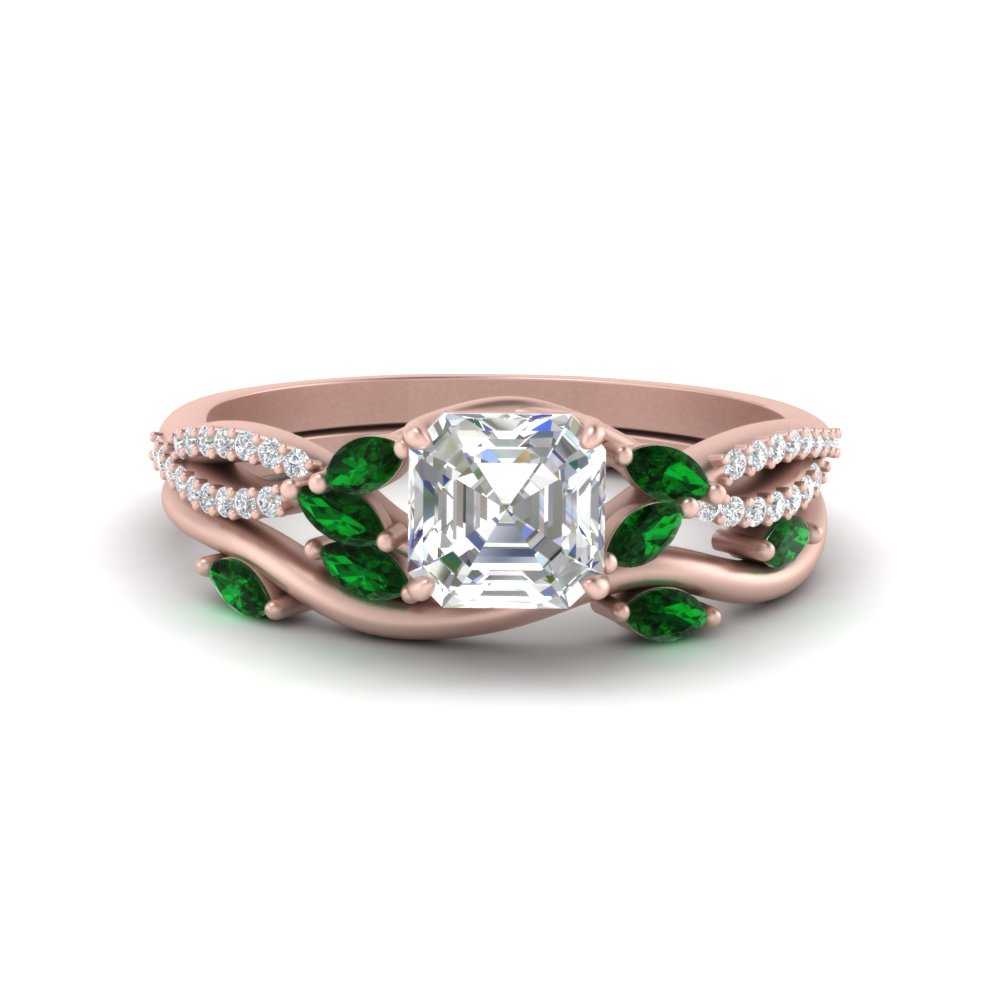 vine-willow-asscher-cut-diamond-ring-with-emerald-willow-wedding-set-in-rose-gold-FDENR3211ASGEMGRANGLE3-NL-RG