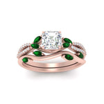 Load image into Gallery viewer, vine-willow-asscher-cut-diamond-ring-with-emerald-willow-wedding-set-in-rose-gold-FDENR3211ASGEMGRANGLE3-NL-RG
