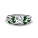 Load image into Gallery viewer, vine-willow-asscher-cut-diamond-ring-with-emerald-willow-wedding-set-in-white-gold-FDENR3211ASGEMGRANGLE3-NL-WG