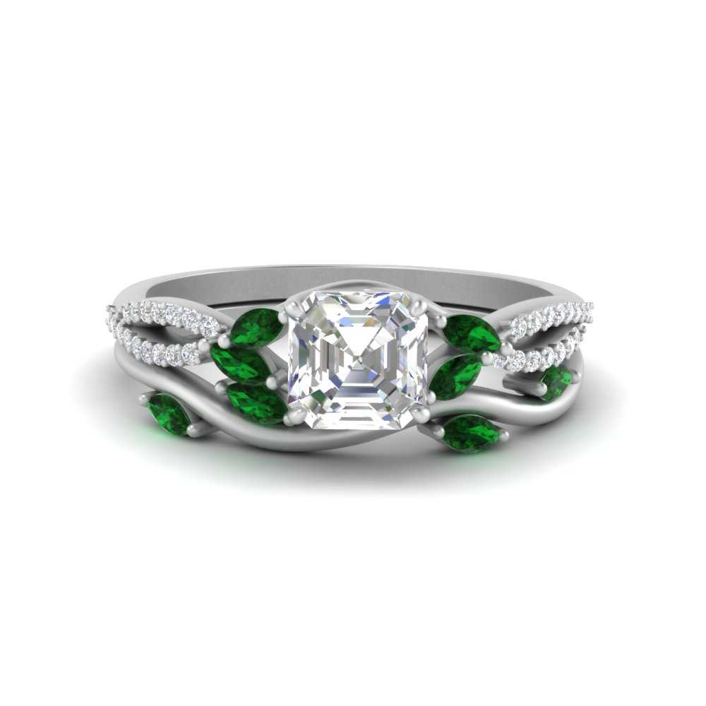 vine-willow-asscher-cut-diamond-ring-with-emerald-willow-wedding-set-in-white-gold-FDENR3211ASGEMGRANGLE3-NL-WG