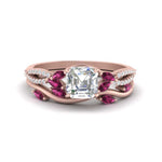 Load image into Gallery viewer, vine-willow-asscher-cut-diamond-ring-with-pink-sapphire-willow-wedding-set-in-rose-gold-FDENR3211ASGSADRPIANGLE3-NL-RG
