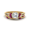 Load image into Gallery viewer, vine-willow-asscher-cut-diamond-ring-with-pink-sapphire-willow-wedding-set-in-yellow-gold-FDENR3211ASGSADRPIANGLE3-NL-YG