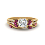 Load image into Gallery viewer, vine-willow-asscher-cut-diamond-ring-with-pink-sapphire-willow-wedding-set-in-yellow-gold-FDENR3211ASGSADRPIANGLE3-NL-YG
