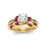 Load image into Gallery viewer, vine-willow-asscher-cut-diamond-ring-with-pink-sapphire-willow-wedding-set-in-yellow-gold-FDENR3211ASGSADRPIANGLE3-NL-YG
