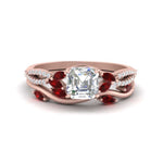 Load image into Gallery viewer, vine-willow-asscher-cut-diamond-ring-with-ruby-willow-wedding-set-in-rose-gold-FDENR3211ASGRUDRANGLE3-NL-RG
