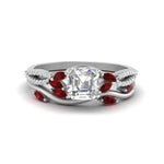 Load image into Gallery viewer, vine-willow-asscher-cut-diamond-ring-with-ruby-willow-wedding-set-in-white-gold-FDENR3211ASGRUDRANGLE3-NL-WG