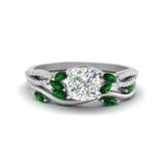 Load image into Gallery viewer, vine-willow-cushion-cut-diamond-ring-with-emerald-willow-wedding-set-in-white-gold-FDENR3211CUGEMGRANGLE3-NL-WG
