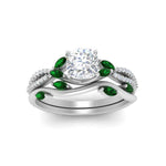 Load image into Gallery viewer, vine-willow-cushion-cut-diamond-ring-with-emerald-willow-wedding-set-in-white-gold-FDENR3211CUGEMGRANGLE3-NL-WG